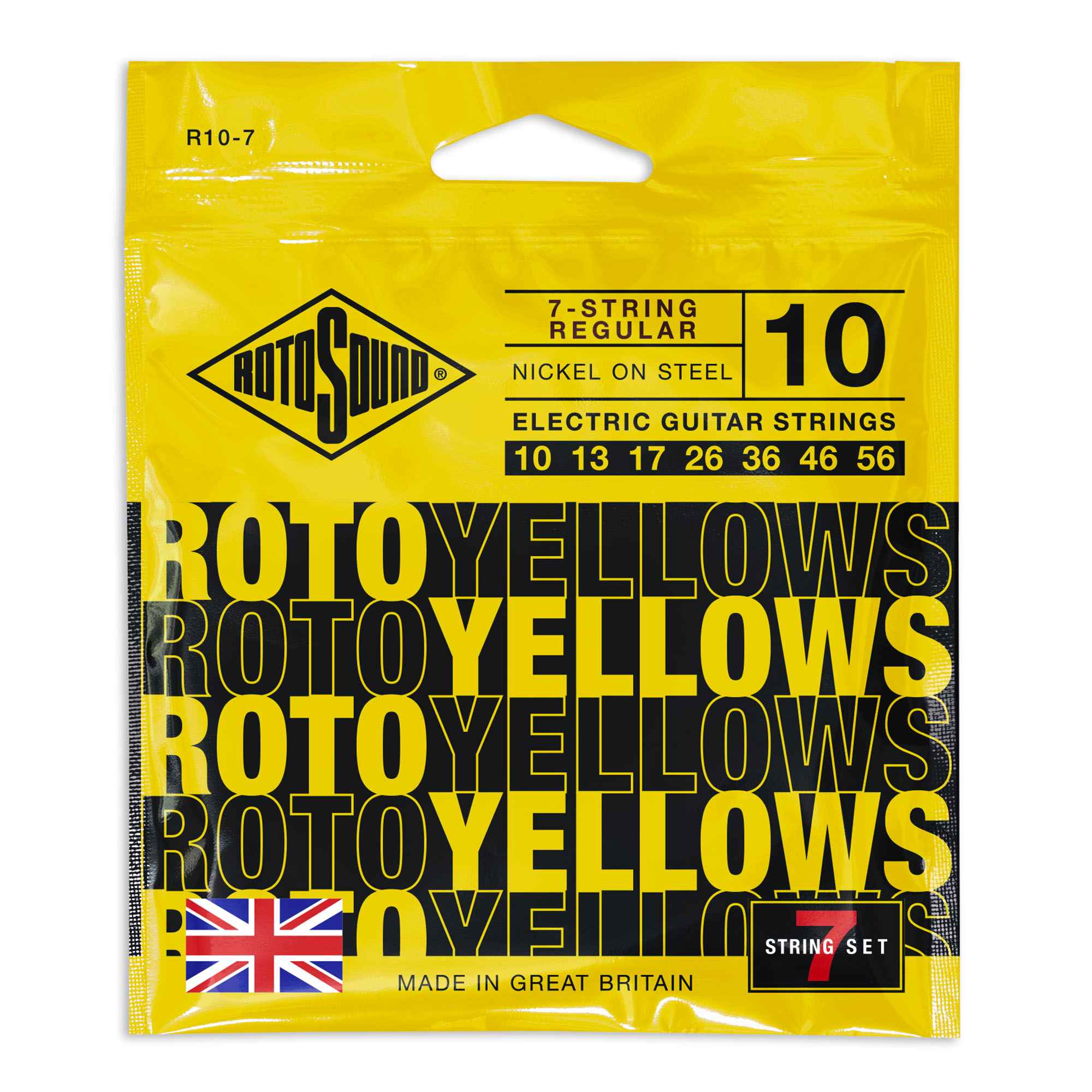 R10-7 front Rotosound Roto Yellows 7 string pack
