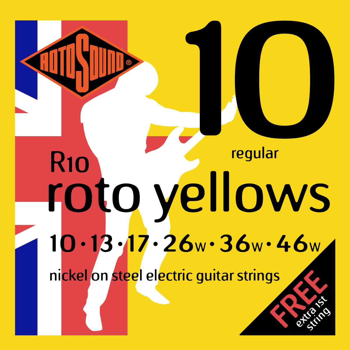 R10 Rotosound Roto nickel wound electric guitar strings. Best quality affordable giutar string for rock pop country metal funk blues