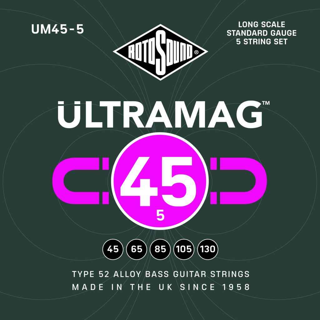 Rotosound Ultramag UM45-5 5 String Foil Type 52 long scale standard electric bass guitar strings set