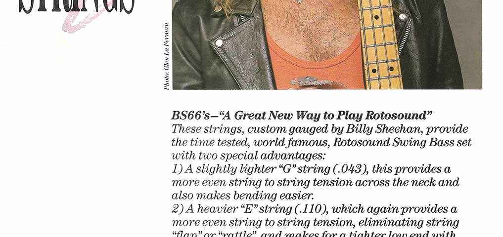 Billy Sheehan introduction to Rotosound catalogue 1989