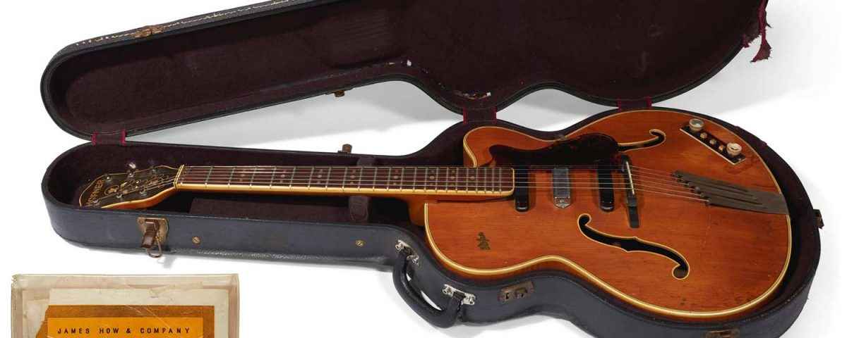 George Harrison Hofner President Thinline auction with Rotosound strings