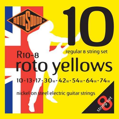 R10-8 Rotosound 8 string set Roto nickel wound electric guitar strings. Best quality affordable giutar string for rock pop country metal funk blues