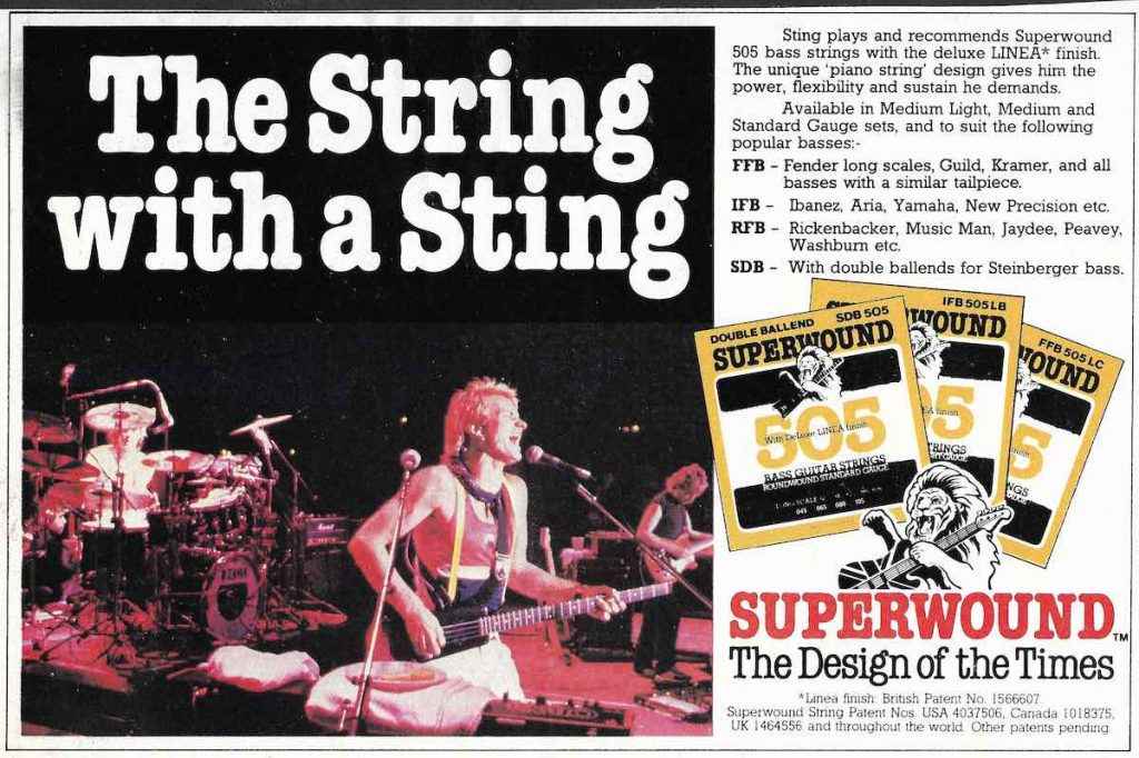 The String with the Sting. The Police bassist Superwound Superwound advert