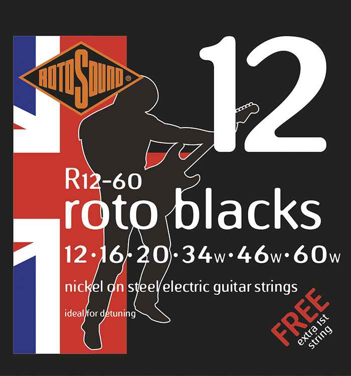 R12-60 Rotosound drop tuning heavy string set Roto nickel wound electric guitar strings. Best quality affordable giutar string for rock pop country metal funk blues