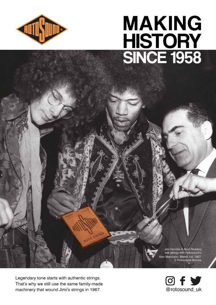 Rotosound Making History Advert Design Jimi Hendrix Noel Redding British Steel Swing Bass 66 bass guitar strings iconic legendary guitarist bassist advertising campaign