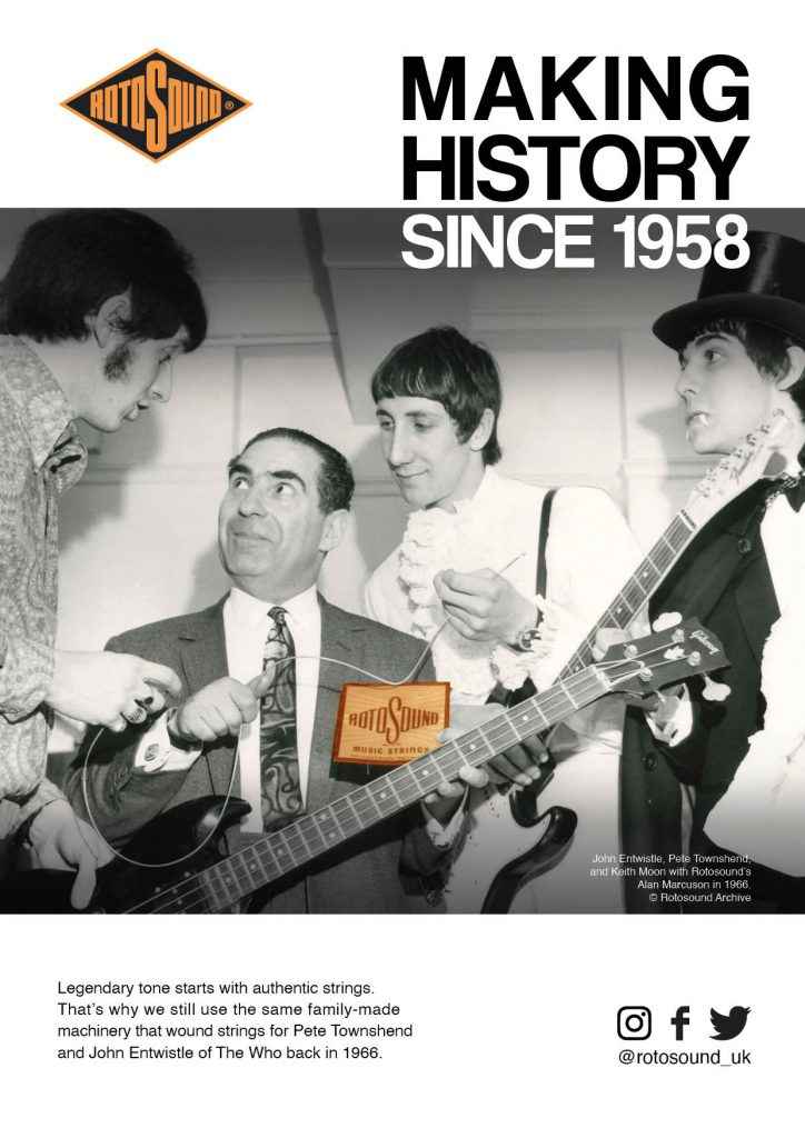 Rotosound Making History Advert Design The Who John Entwistle Pete Townshend British Steel Swing Bass 66 bass guitar strings iconic legendary guitarist bassist advertising campaign