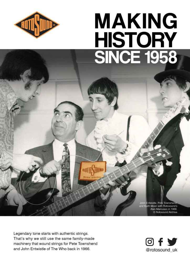 Rotosound Making History Advert Design The Who John Entwistle Pete Townshend British Steel Swing Bass 66 bass guitar strings iconic legendary guitarist bassist advertising campaign