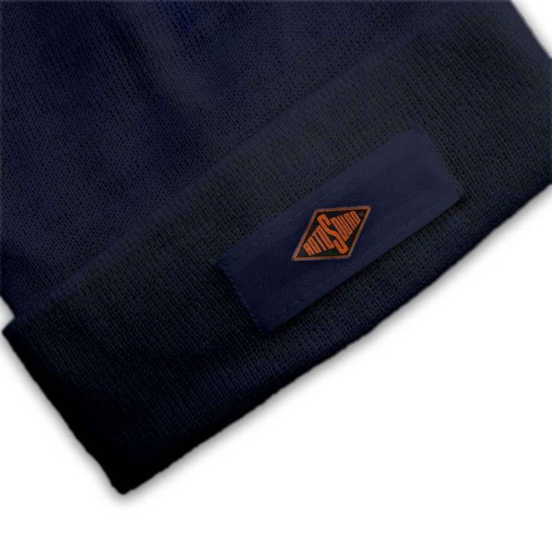 Navy Blue Boreas Beanie patch angle