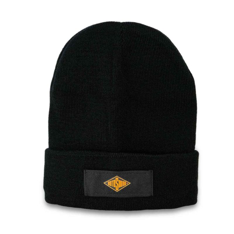 Black Beanie Hat with Rotosound Strings logo winter merchandise beany