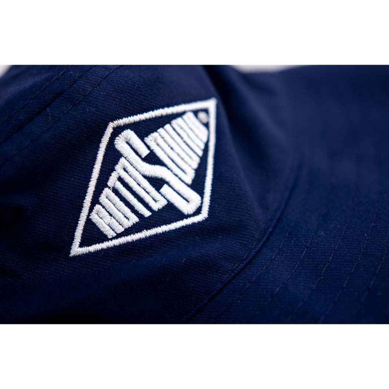 Navy Blue Bucket Hat with Rotosound Strings logo summer merchandise sunhat detail