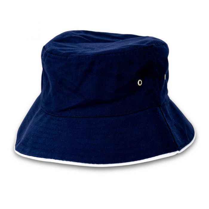 Navy Blue Bucket Hat with Rotosound Strings logo summer merchandise sunhat reverse