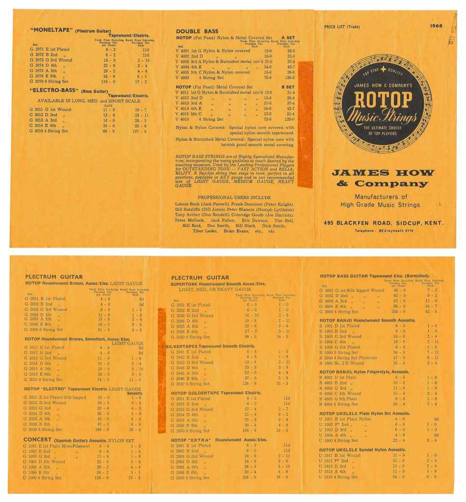 Rotosound Rotop strings catalogue 1966