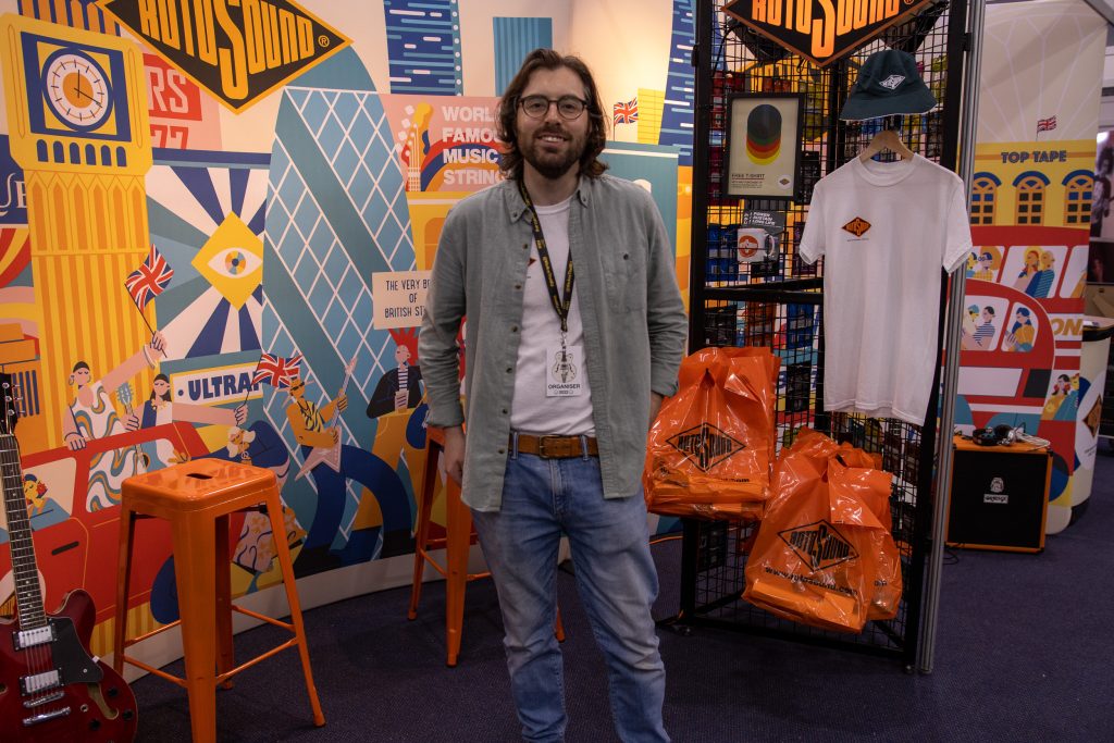 Rotosound strings stand at Birmingham guitar show uk 2022 Jack Dunwoody