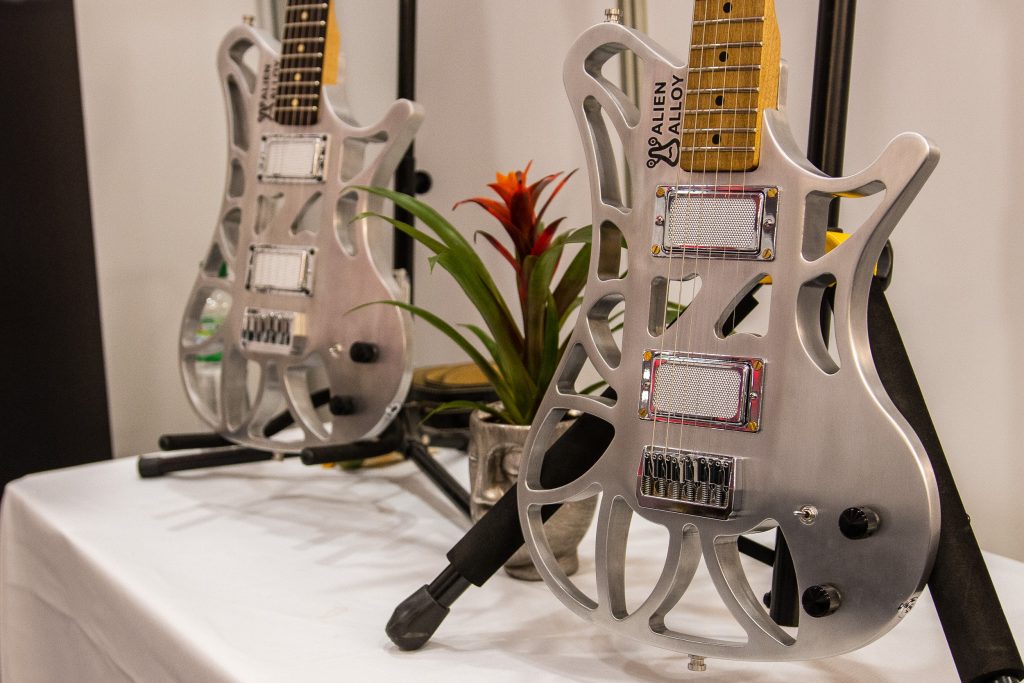 Alien Alloy Guitars stand at Birmingham guitar show uk 2022