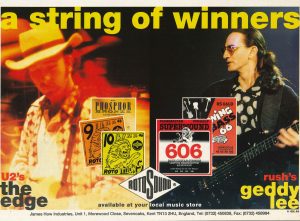 The Edge and Geddy Lee A String Of Winners Rotosound Advert