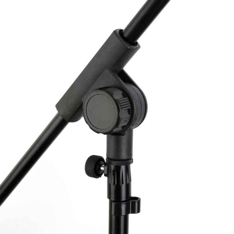 RMS-100 boom detail Rotosound microphone stand. Black folding metal with clip