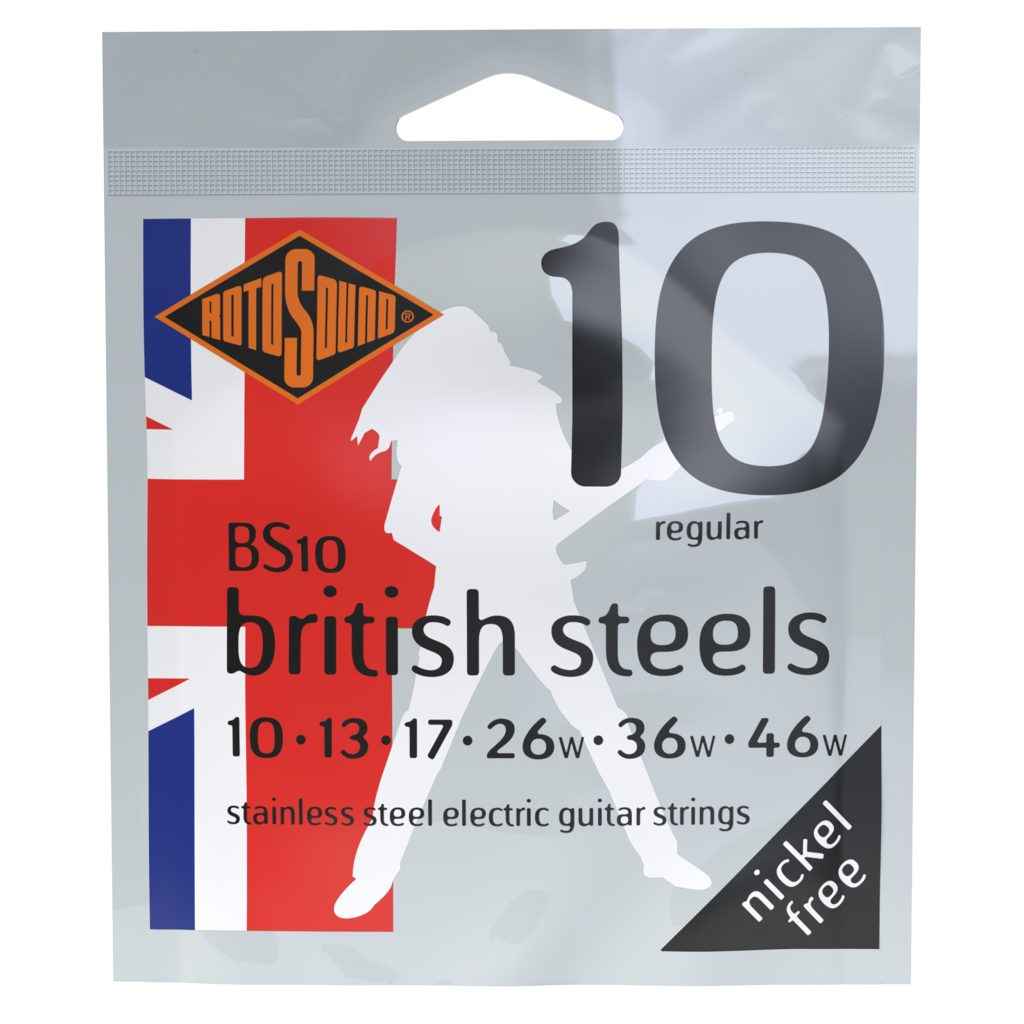 Rotosound British Steels BS10 BS 10 Electric Guitar Strings. Stainless steel British handmade quality best instrument string. giutar stings srings wire type 52 alloy roundwound round wound plain wrapped wrap high output set