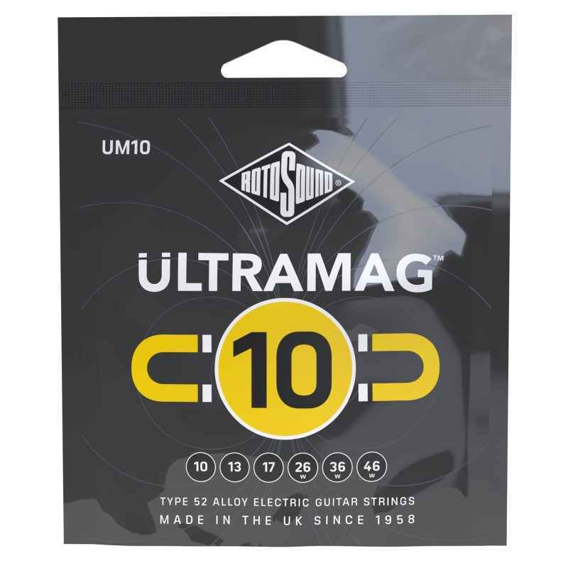 Rotosound Ultramag Ultra Mag Yellow UM10 UM 10 Electric Guitar Strings. Nickel on steel British handmade quality best instrument string. giutar stings srings wire type 52 alloy roundwound round wound plain wrapped wrap high output set premium