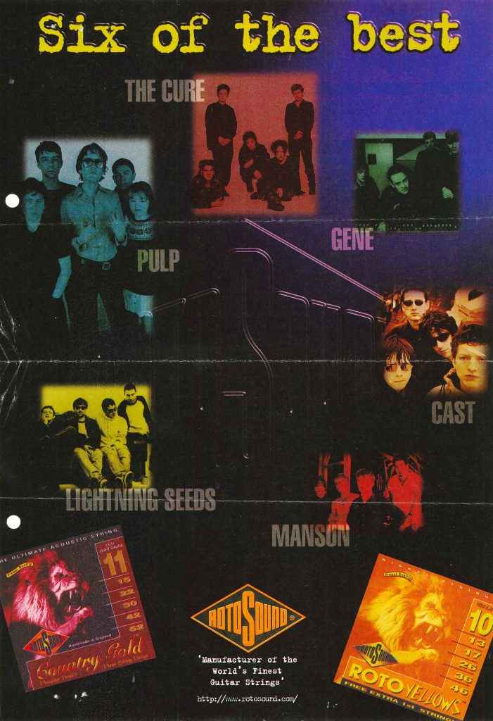 Six of the Best Rotosound advert circa 2000. Lightning Seeds, Pulp, The Cure, Cast, Mansun