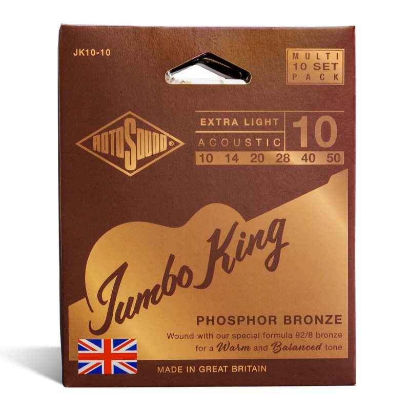 JK10-10 Multipack Rotosound Jumbo King Phosphor Bronze Acoustic Guitar Strings