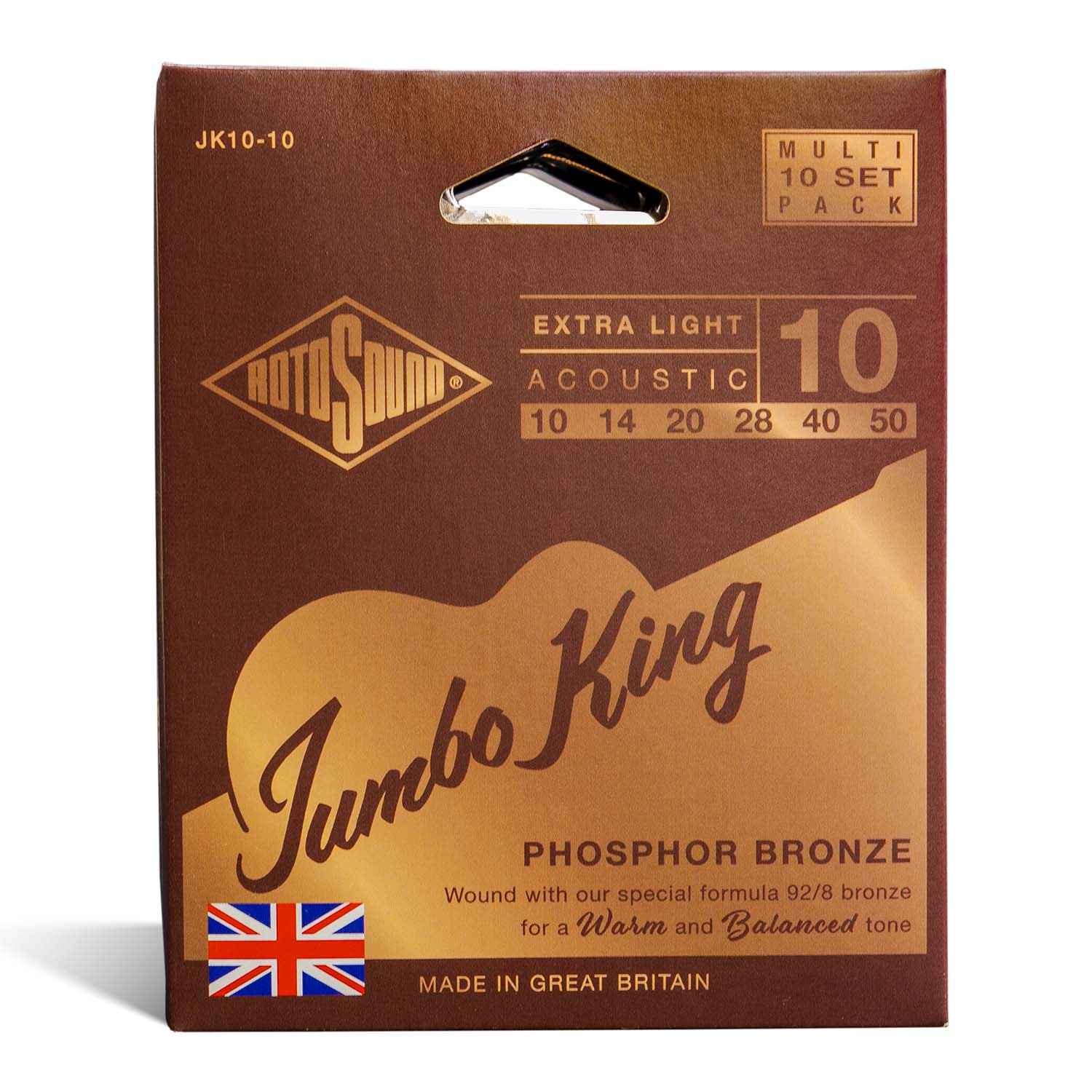 JK10-10 Multipack Rotosound Jumbo King Phosphor Bronze Acoustic Guitar Strings
