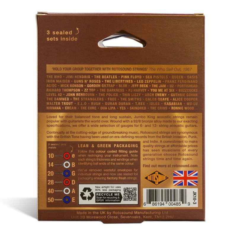 JK10-3 Multipack Rotosound Jumbo King Phosphor Bronze Acoustic Guitar Strings
