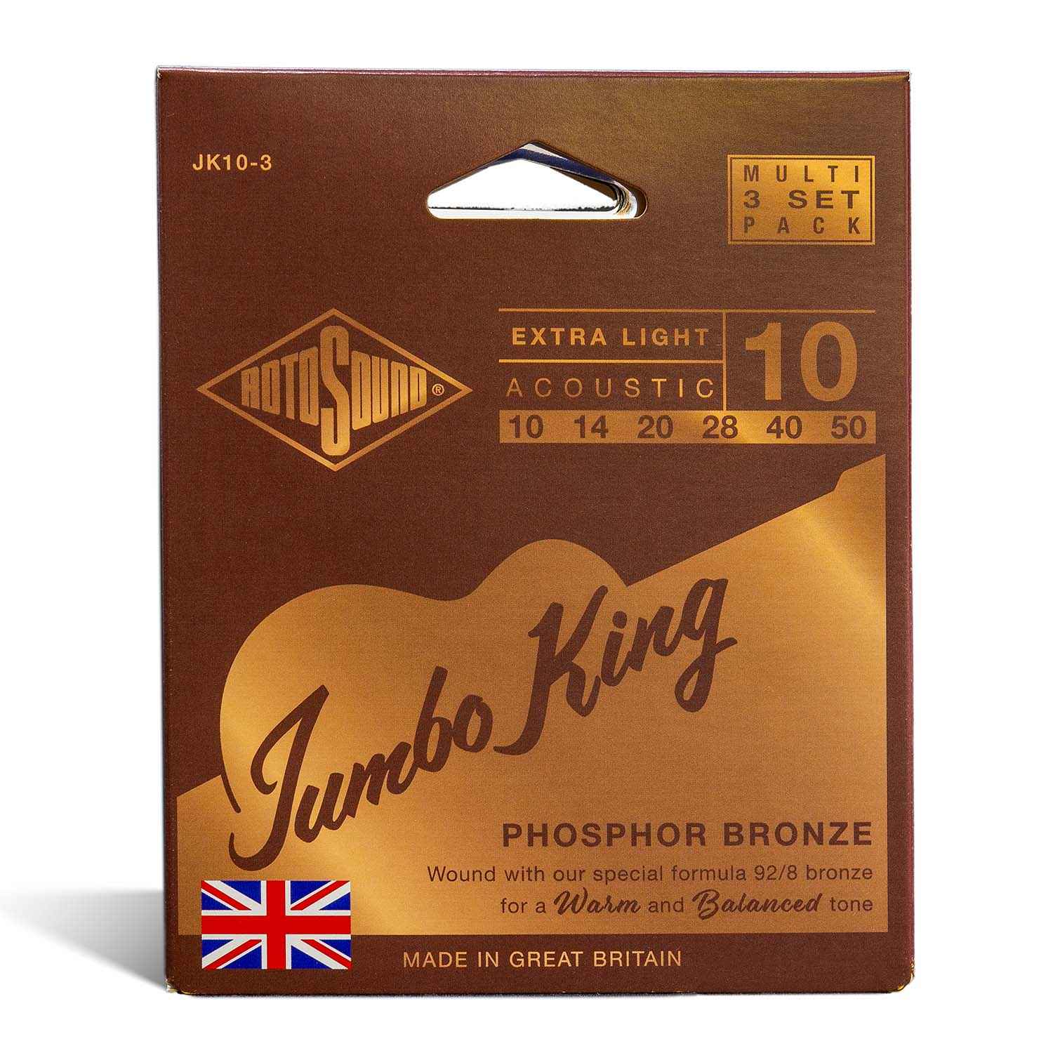 JK10-3 Multipack Rotosound Jumbo King Phosphor Bronze Acoustic Guitar Strings
