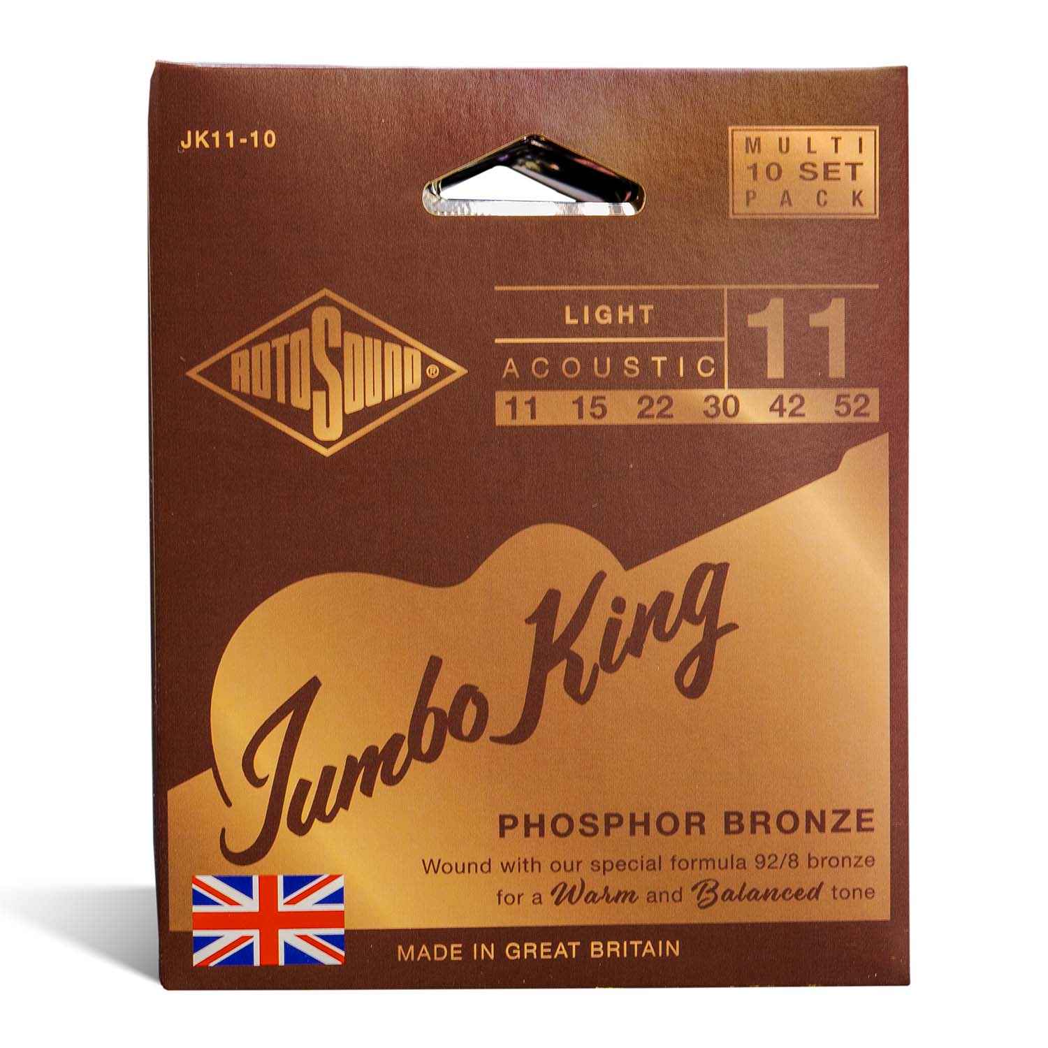 JK11-10 Multipack Rotosound Jumbo King Phosphor Bronze Acoustic Guitar Strings