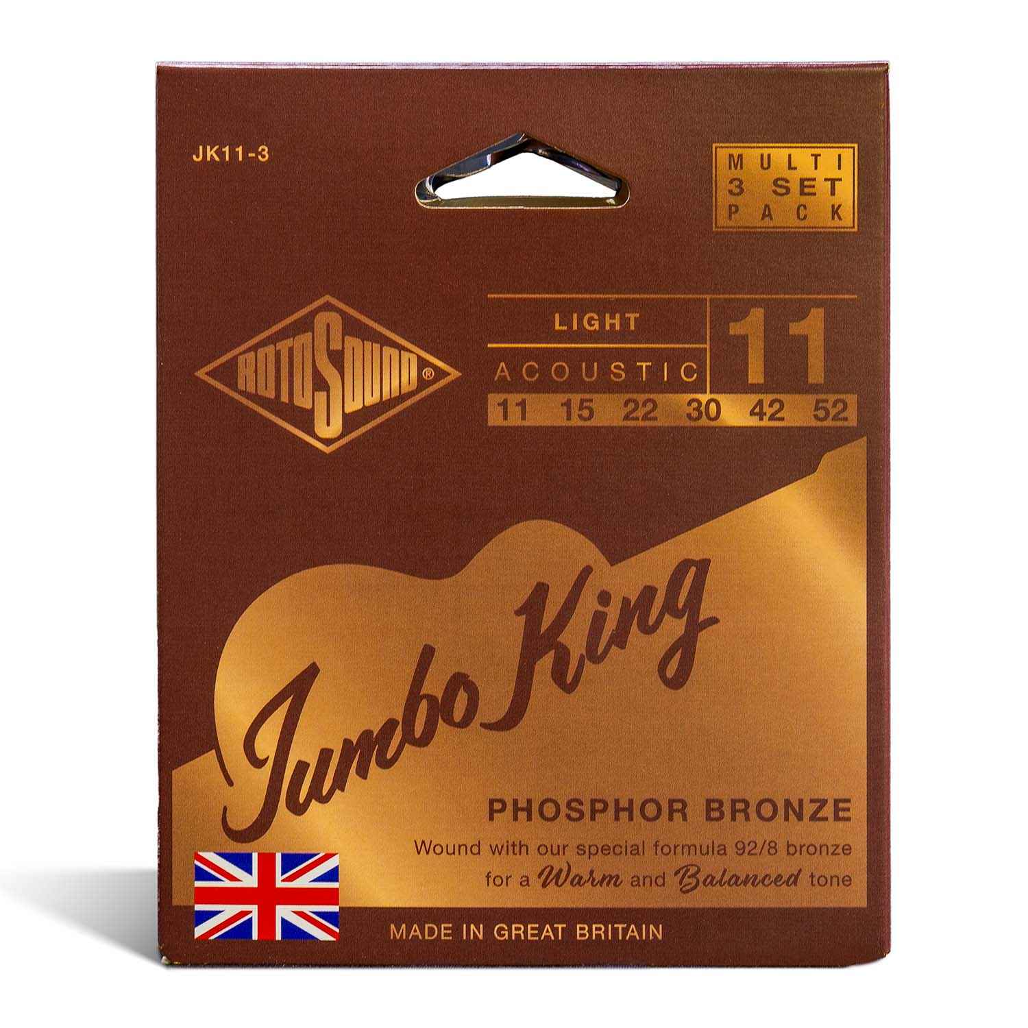JK11-3 Multipack Rotosound Jumbo King Phosphor Bronze Acoustic Guitar Strings