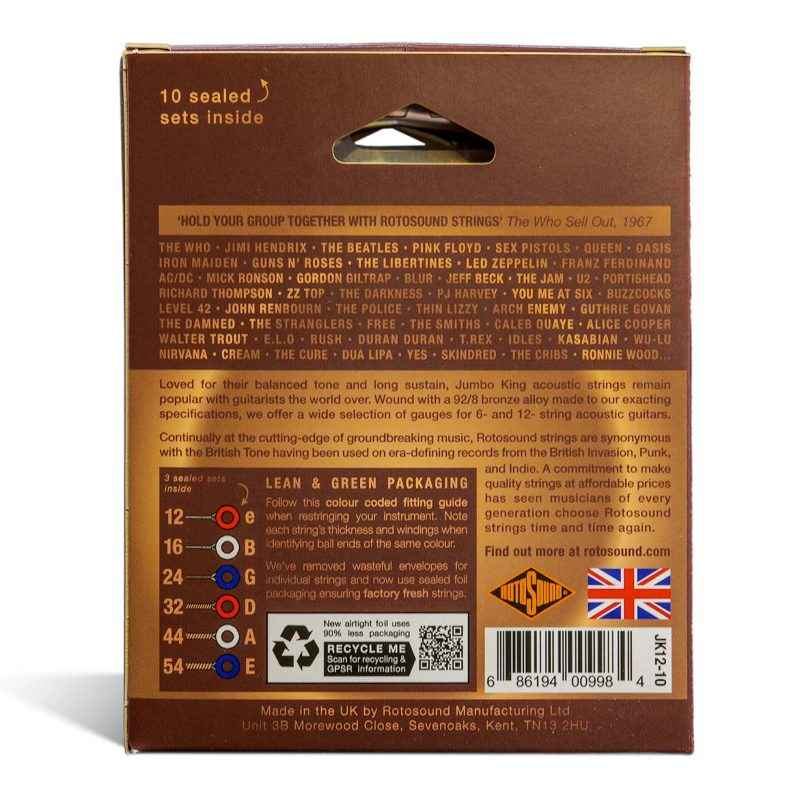 JK12-10 Multipack Rotosound Jumbo King Phosphor Bronze Acoustic Guitar Strings