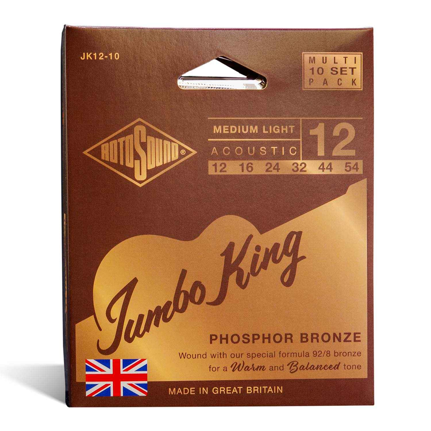 JK12-10 Multipack Rotosound Jumbo King Phosphor Bronze Acoustic Guitar Strings