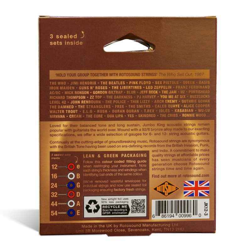 JK12-3 Multipack Rotosound Jumbo King Phosphor Bronze Acoustic Guitar Strings