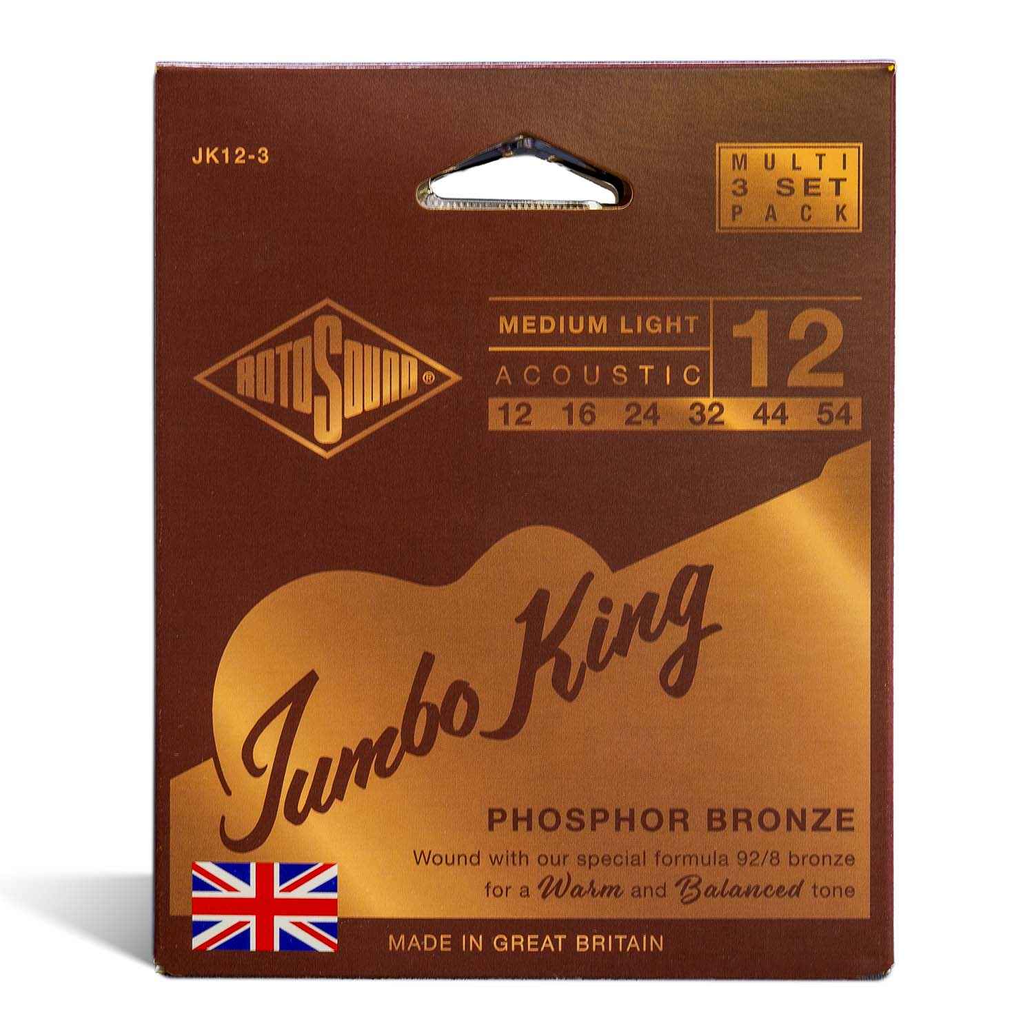 JK12-3 Multipack Rotosound Jumbo King Phosphor Bronze Acoustic Guitar Strings